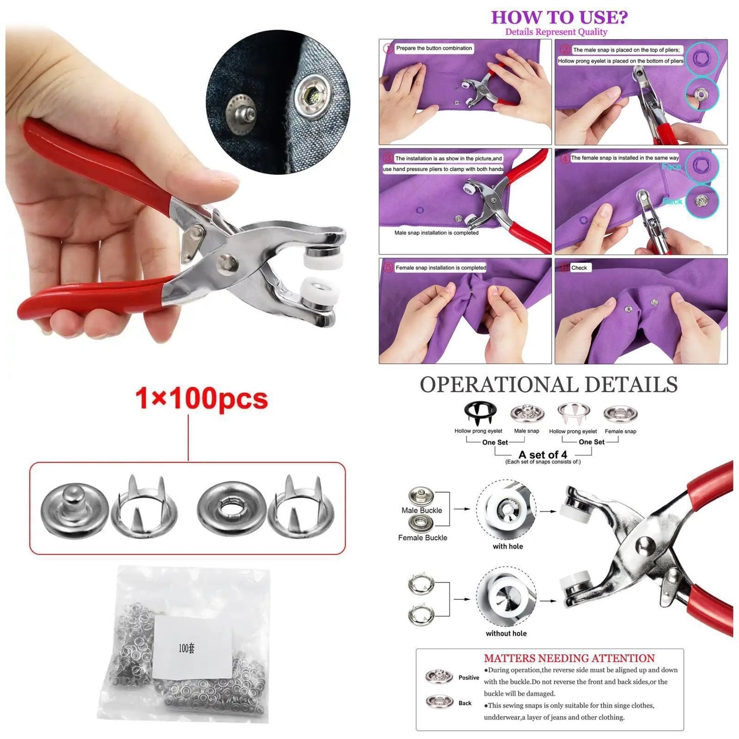 High-Quality Metal Tich Button Tool Kit with Free Buttons